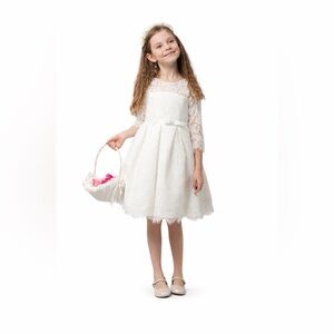 Girls White Lace Dress - Size 4